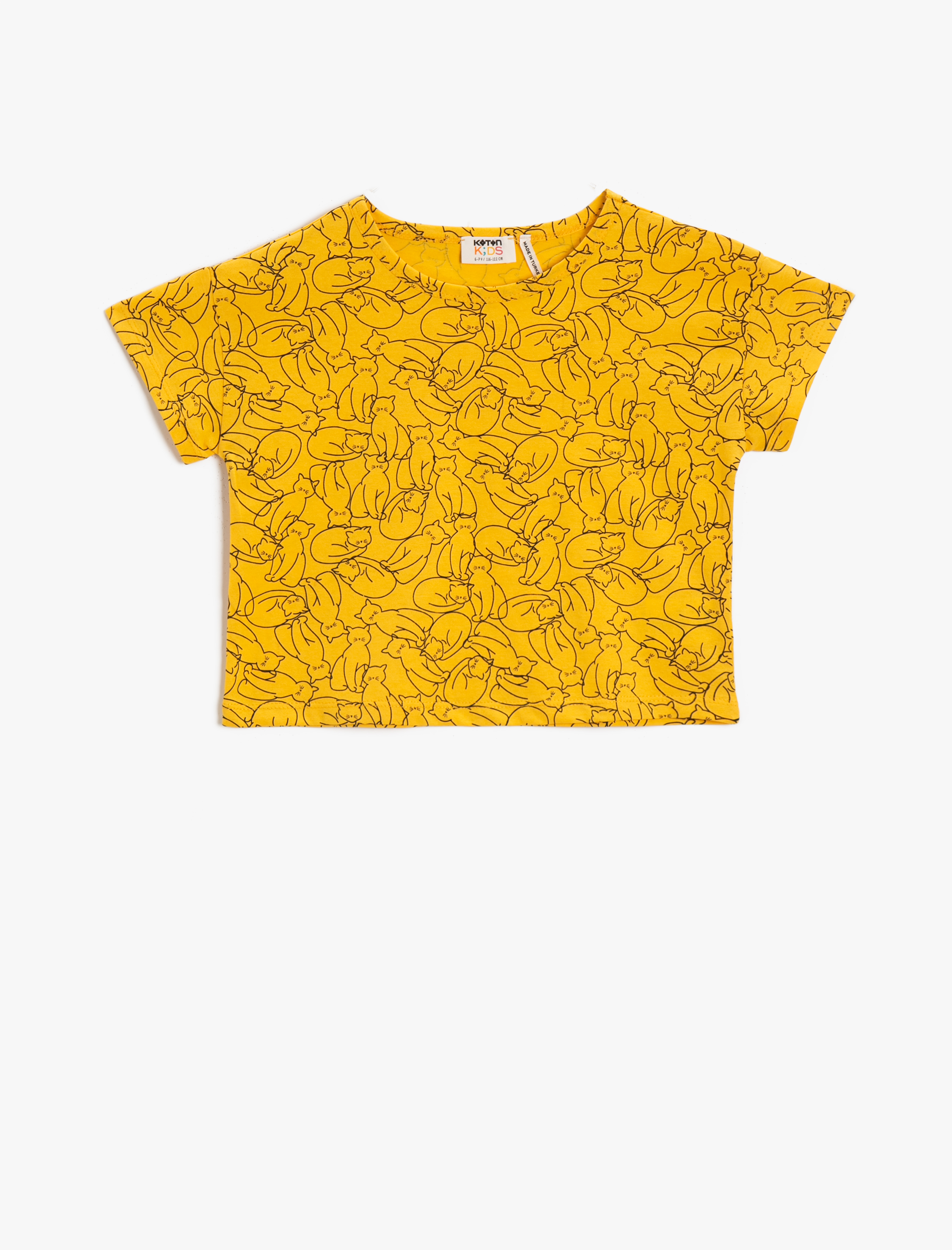  Kız Çocuk Baskılı Tişört Bisiklet Yaka Kısa Kollu Pamuklu