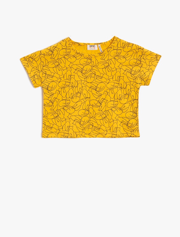 Kız Çocuk Baskılı Tişört Bisiklet Yaka Kısa Kollu Pamuklu