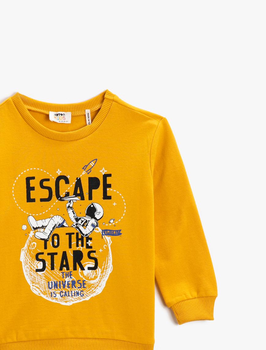  Erkek Çocuk Astronot Baskılı Sweatshirt Uzun Kollu Bisiklet Yaka