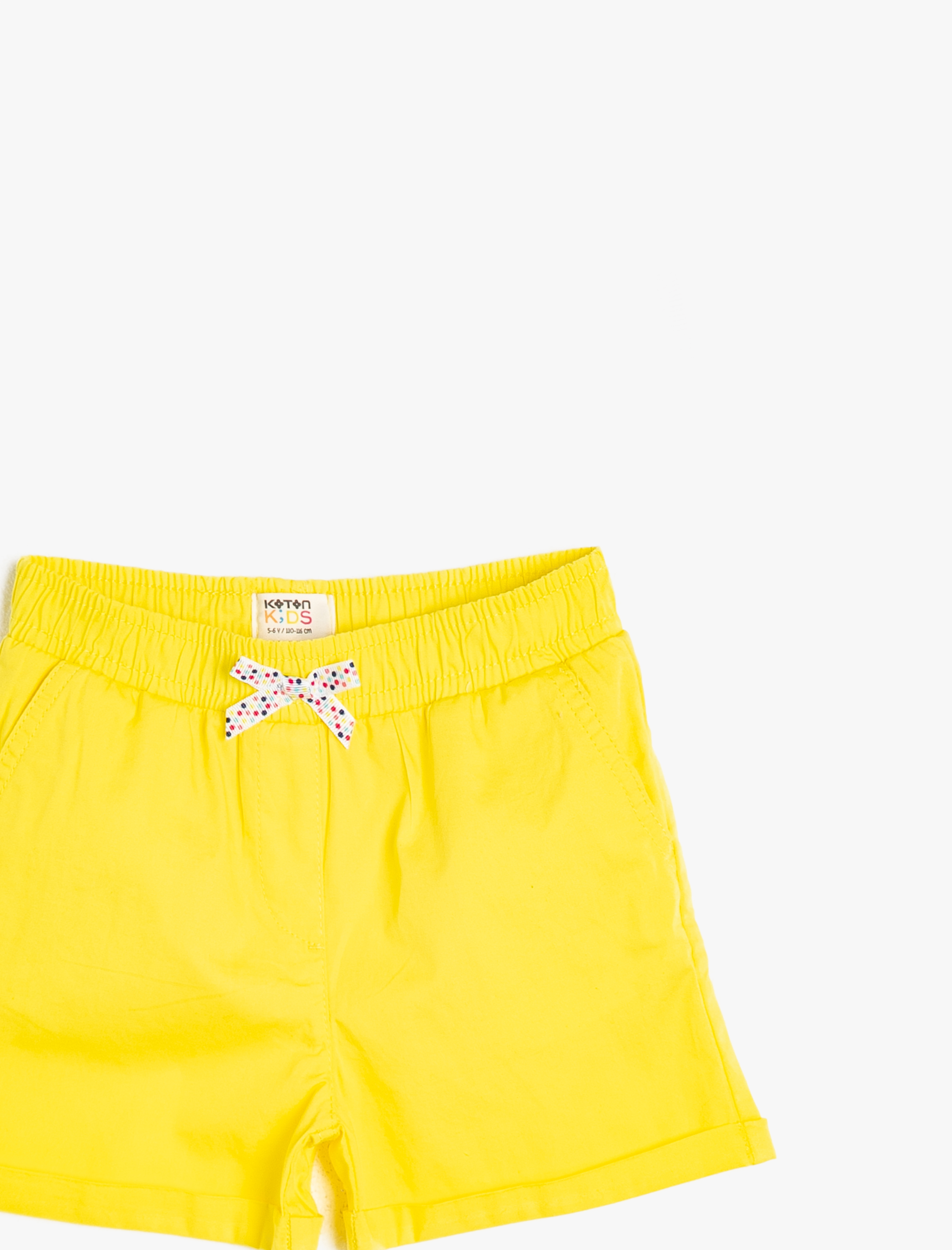  Kız Çocuk Poplin Kumaştan Cepli Süs Fiyonklu Beli Lastikli Kısa Şort