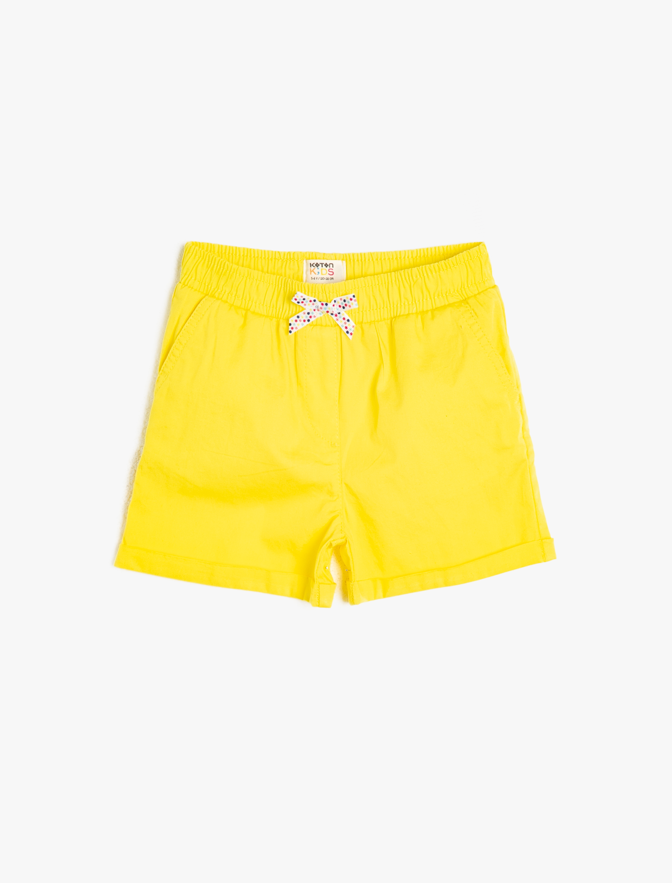  Kız Çocuk Poplin Kumaştan Cepli Süs Fiyonklu Beli Lastikli Kısa Şort