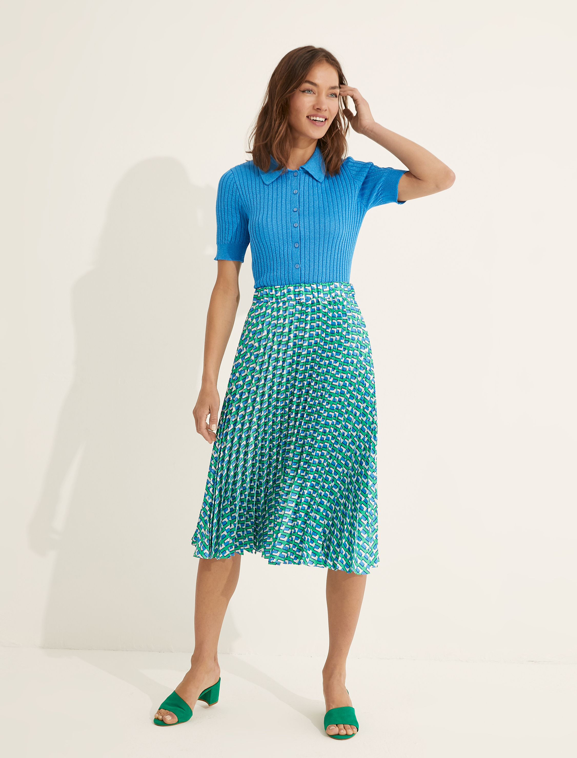   Melis Ağazat X Koton - Desenli Pileli Midi Etek