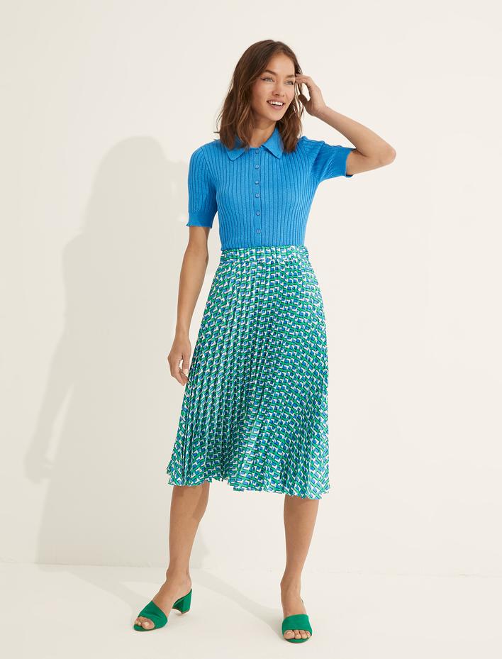  Melis Ağazat X Koton - Desenli Pileli Midi Etek