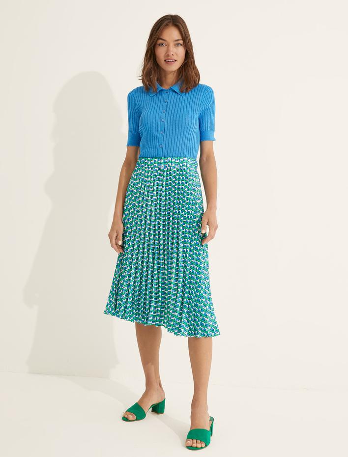  Melis Ağazat X Koton - Desenli Pileli Midi Etek