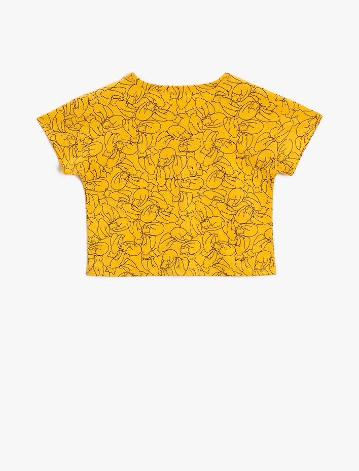 Kız Çocuk Baskılı Tişört Bisiklet Yaka Kısa Kollu Pamuklu