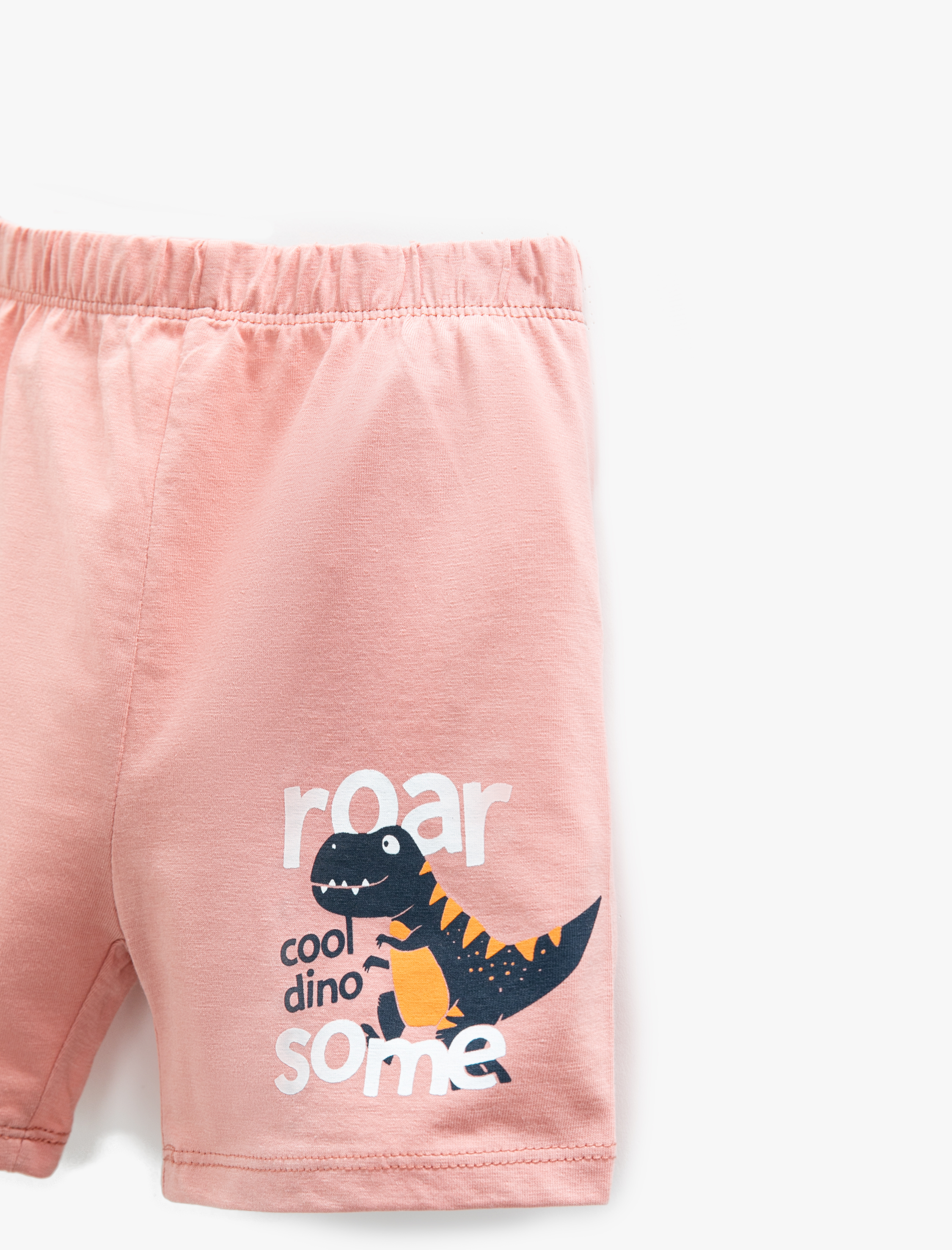  Erkek Bebek Dinozor Baskılı Beli Lastikli Şort Pamuklu