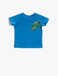 Dinozor Baskılı Kısa Kollu Tişört Pamuklu