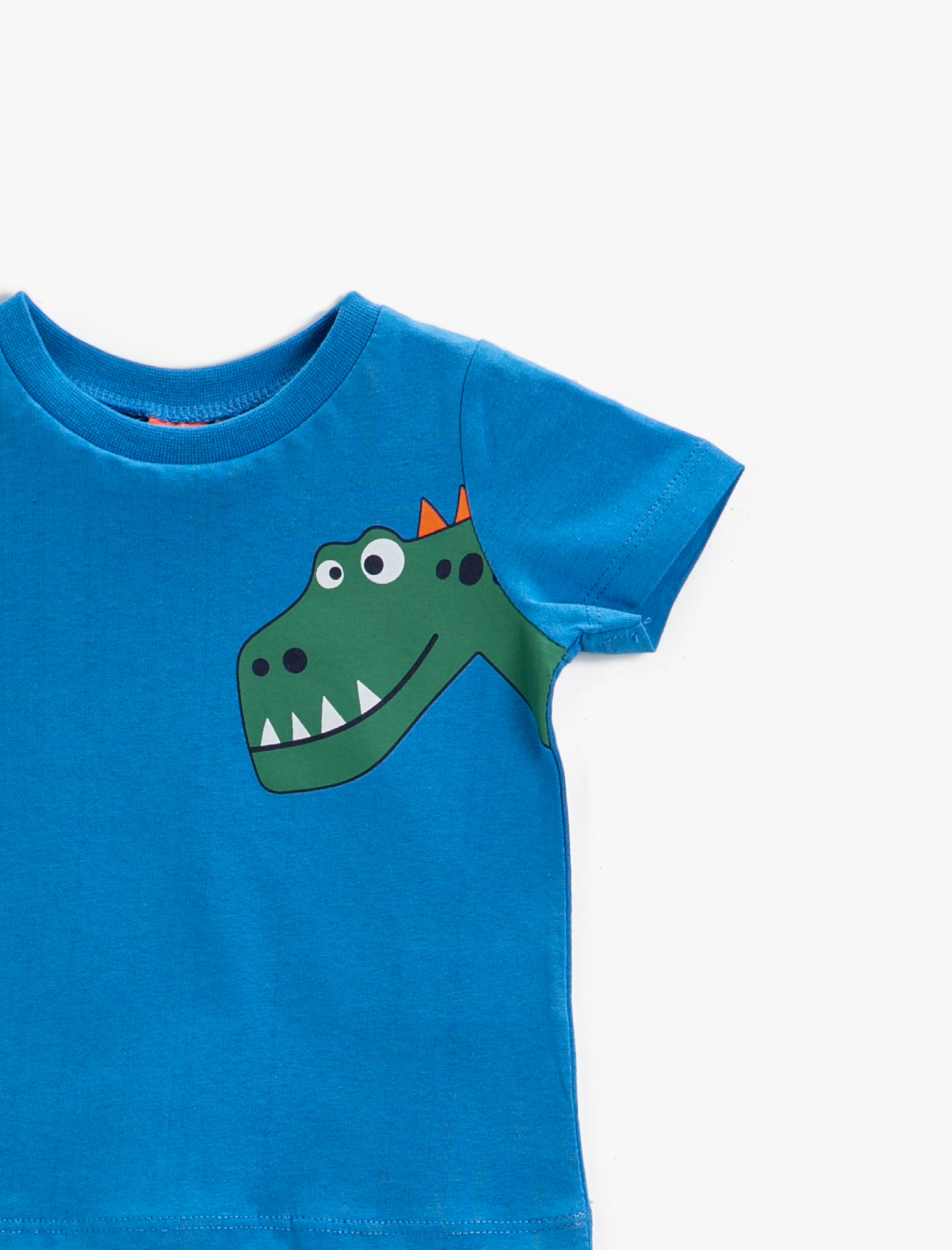  Erkek Bebek Dinozor Baskılı Kısa Kollu Tişört Pamuklu