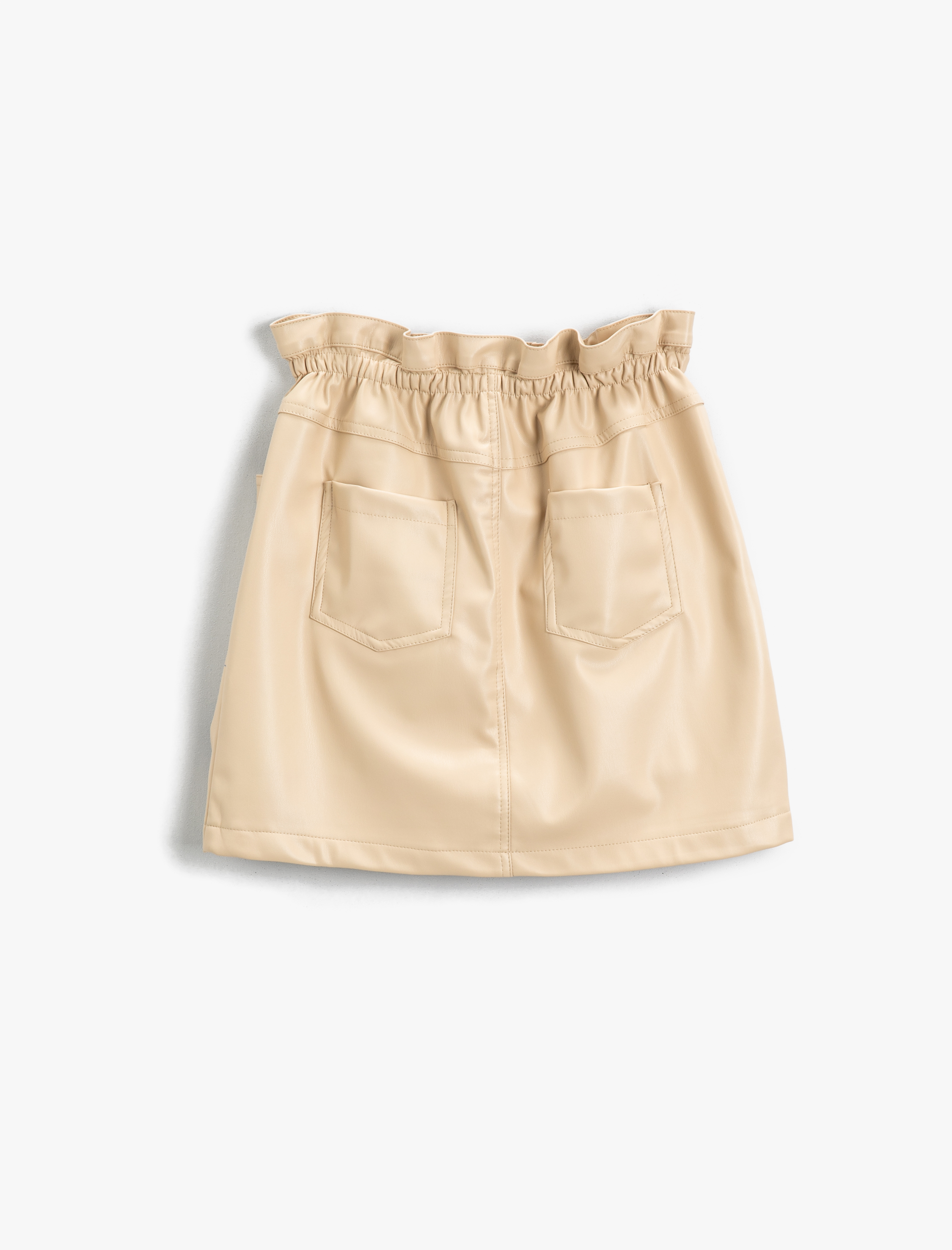  Kız Çocuk Mini Etek Deri Görünümlü Lastik Detaylı Cepli