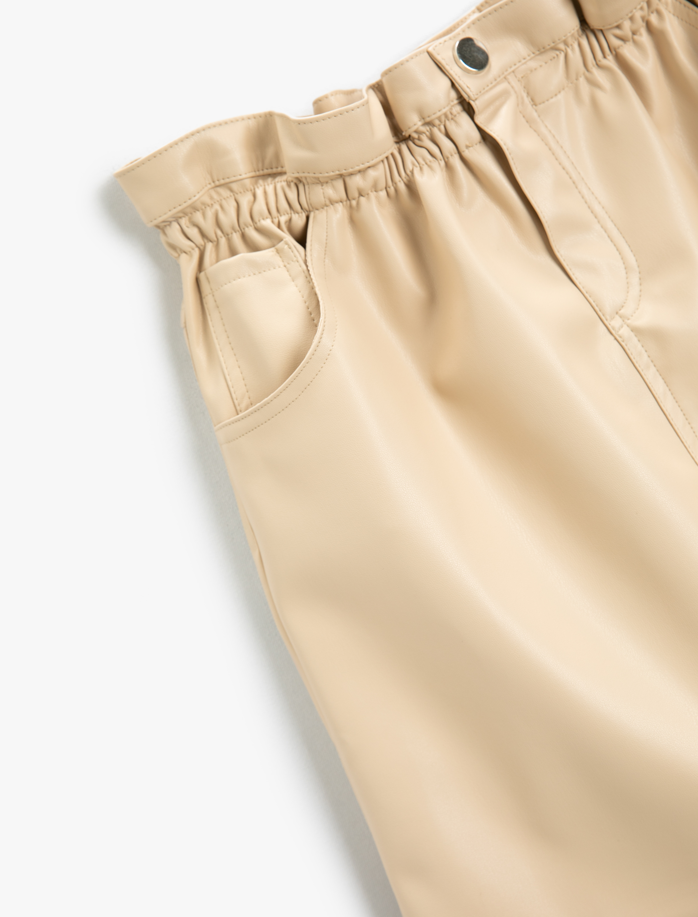  Kız Çocuk Mini Etek Deri Görünümlü Lastik Detaylı Cepli