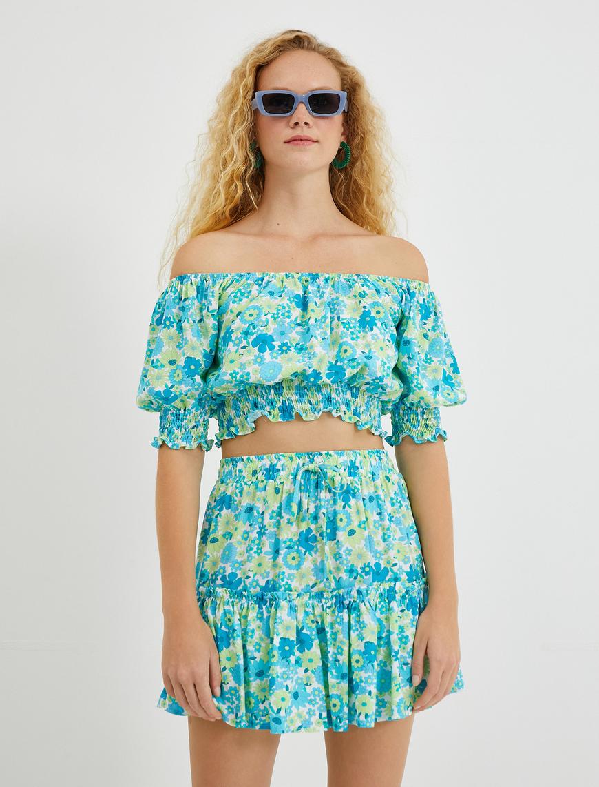   Crop Bluz Balon Kollu Gipe Detaylı