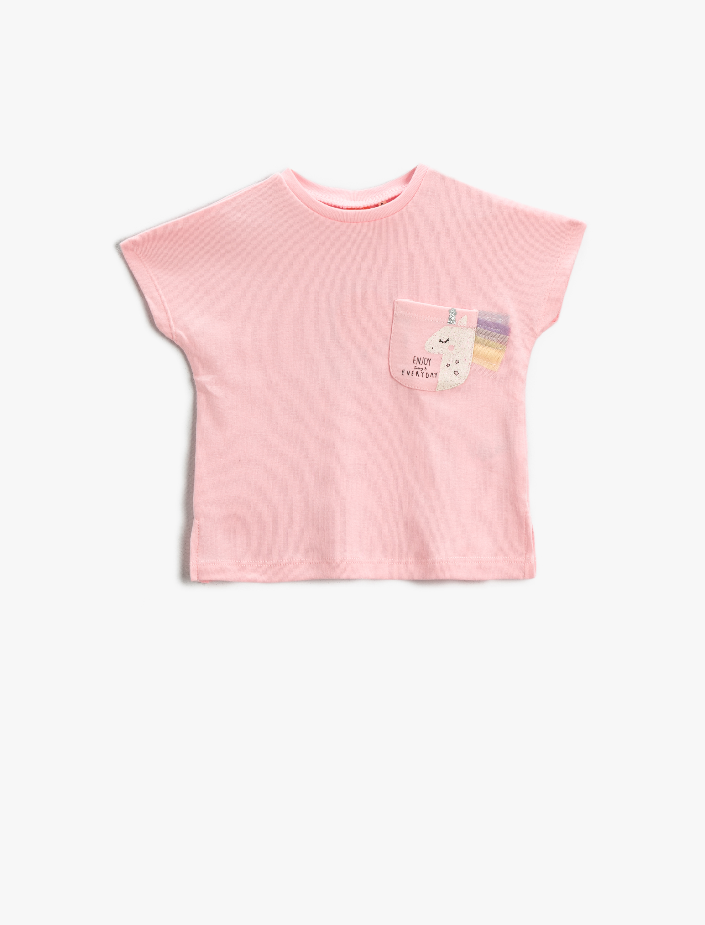  Kız Bebek Unicorn Baskılı Tişört Kısa Kollu Pamuklu