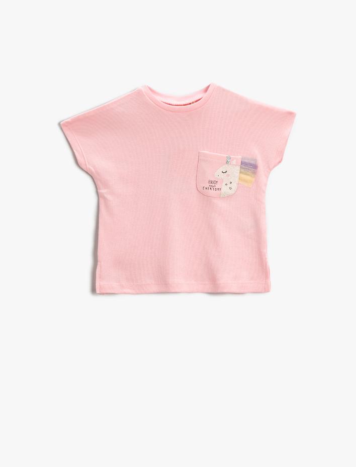 Kız Bebek Unicorn Baskılı Tişört Kısa Kollu Pamuklu