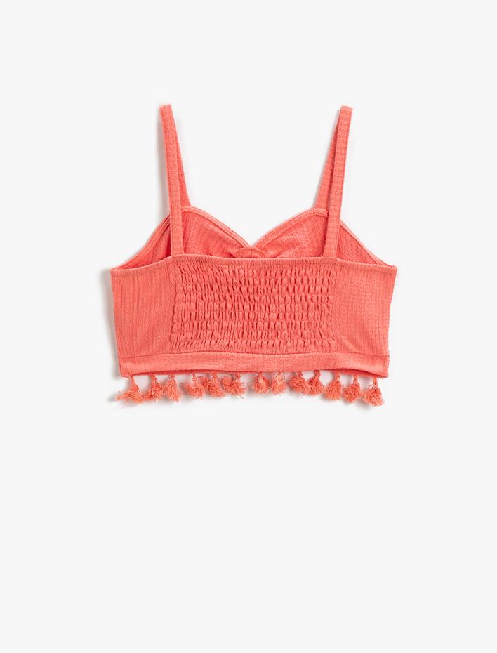 Kız Çocuk Crop Üst Püsküllü Pencere Detaylı