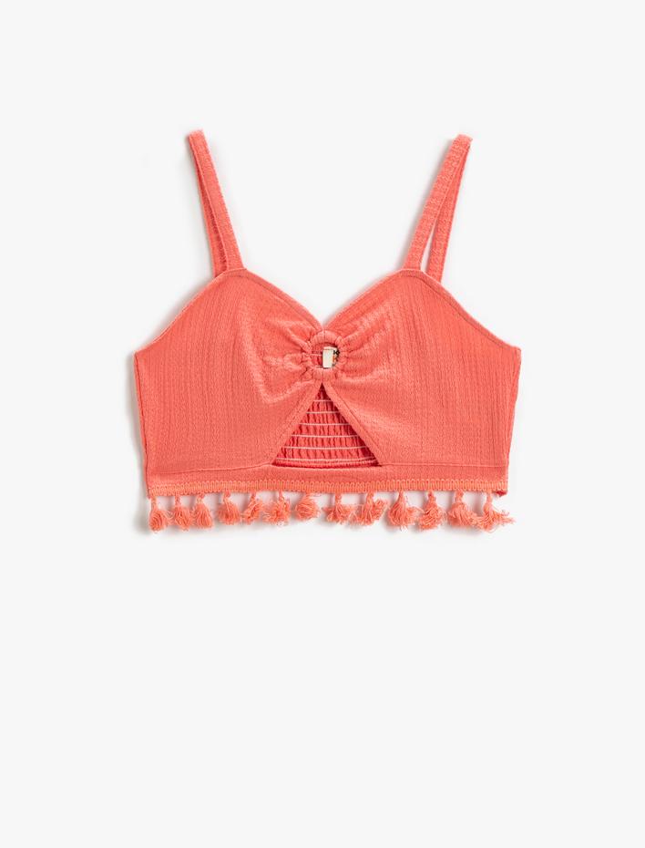 Kız Çocuk Crop Üst Püsküllü Pencere Detaylı