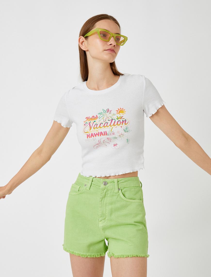   Crop Tişört Slogan Baskılı