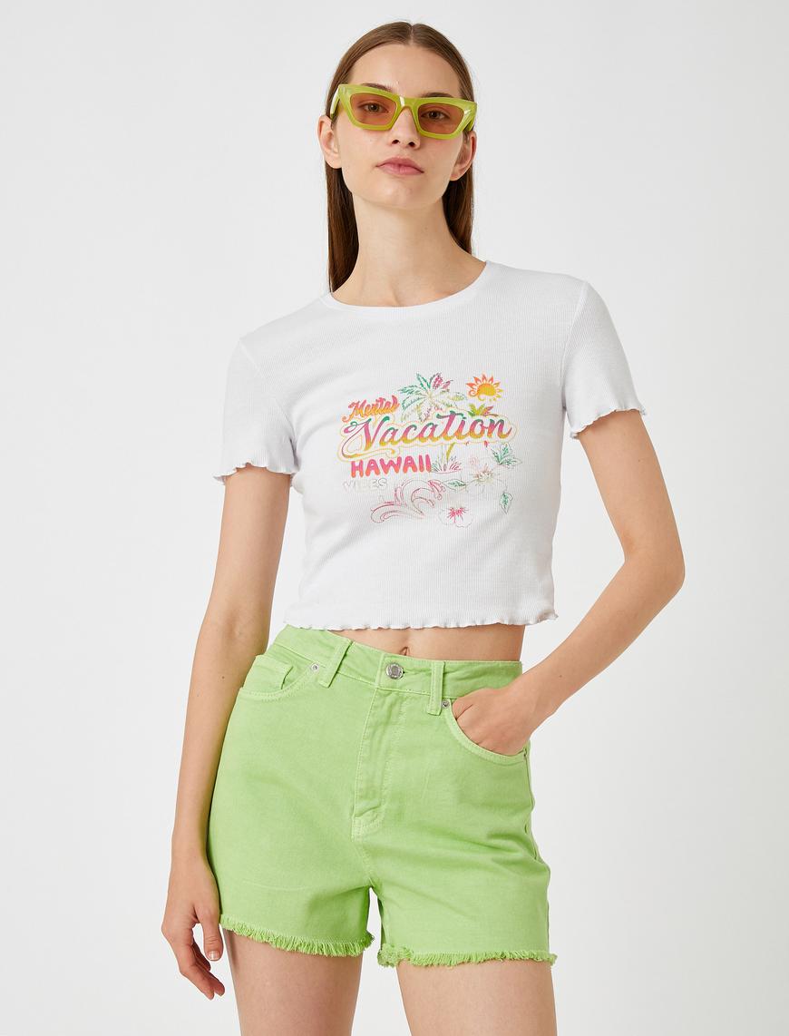   Crop Tişört Slogan Baskılı
