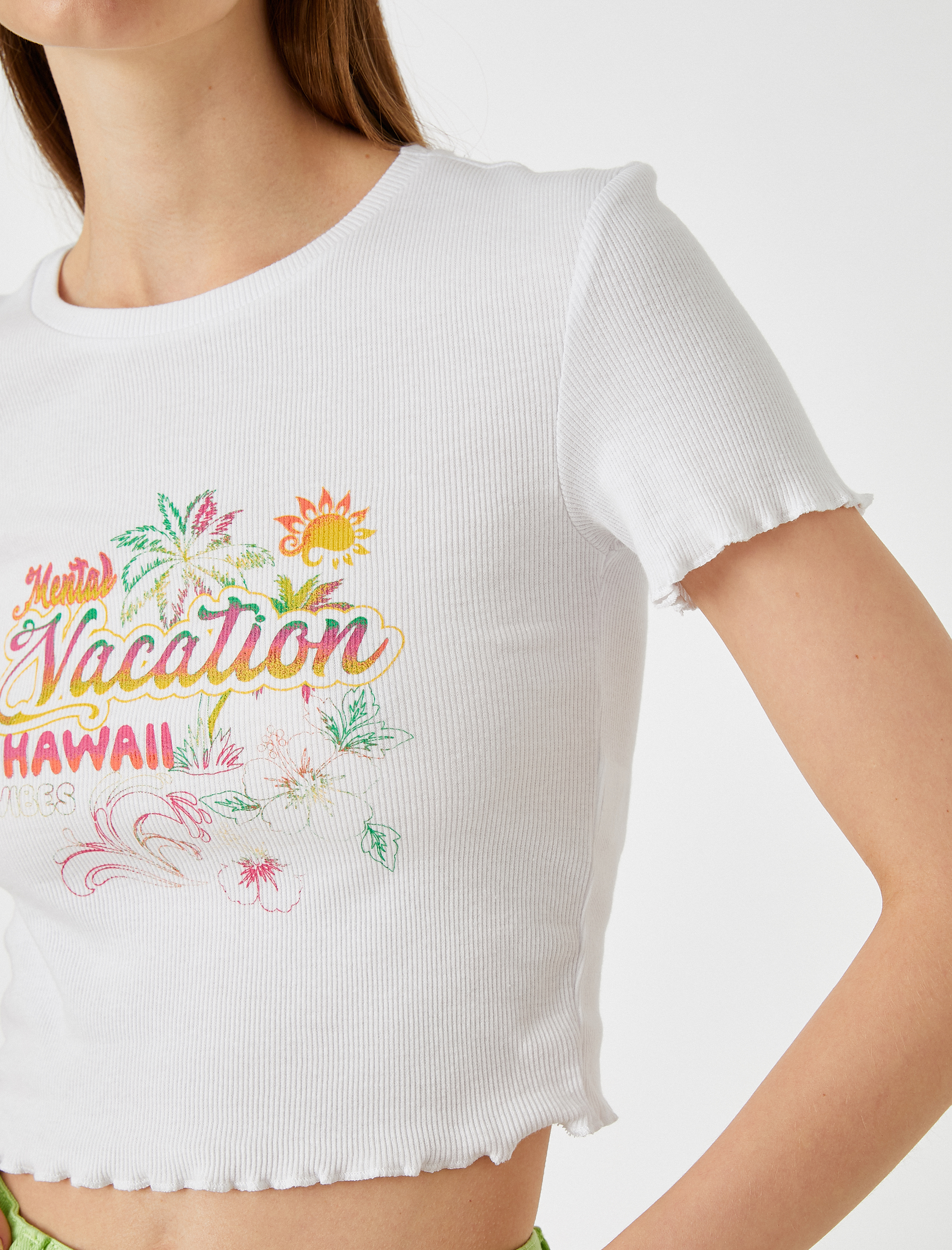   Crop Tişört Slogan Baskılı