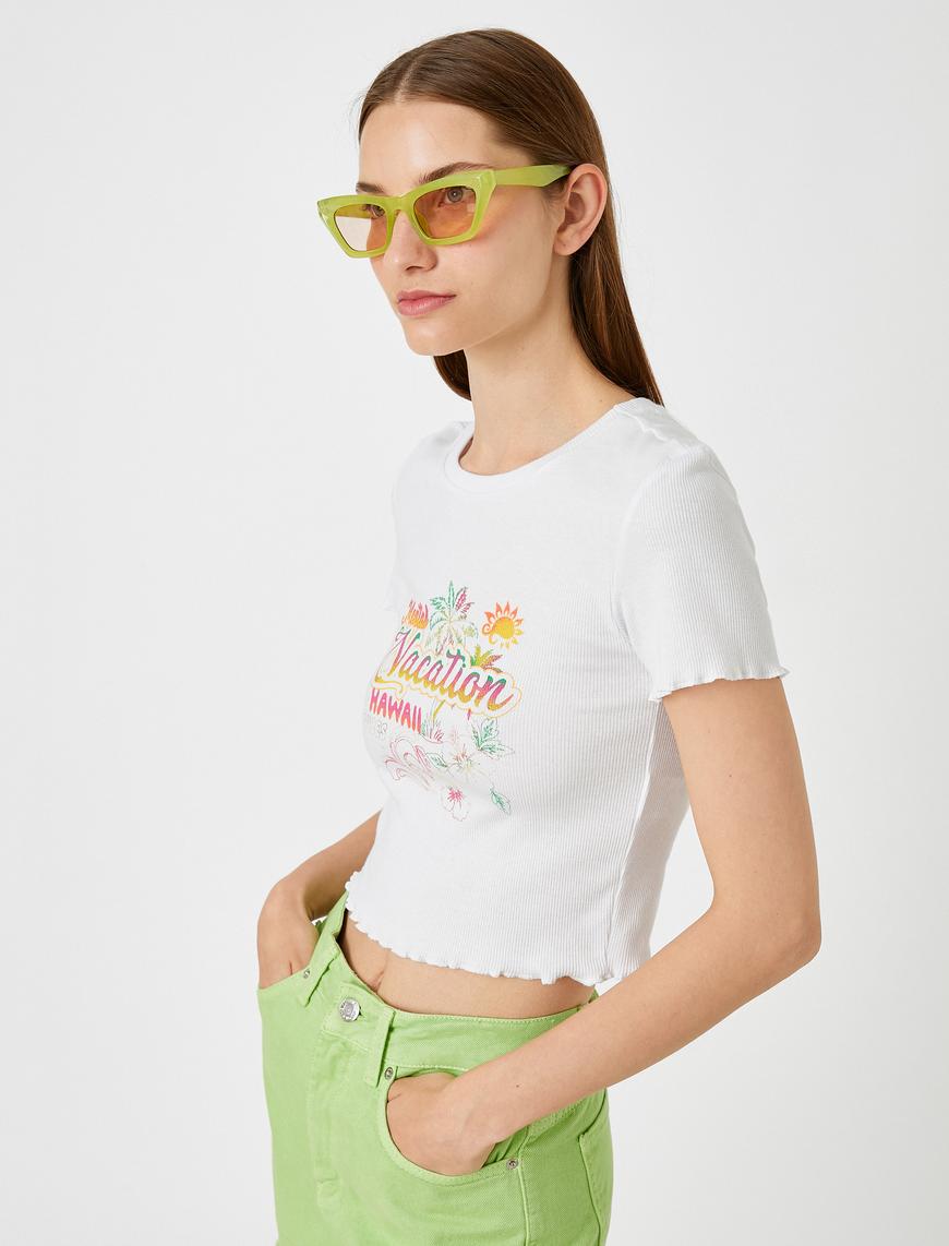  Crop Tişört Slogan Baskılı