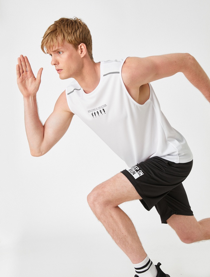  Baskılı Bisiklet Yaka Kolsuz Tişört