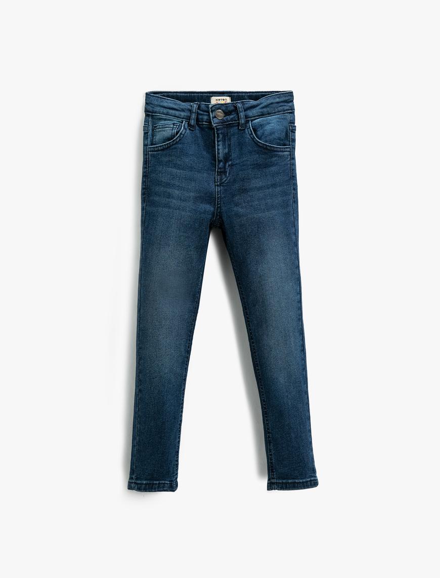  Erkek Çocuk Kot Pantolon Pamuklu Cepli - Slim Jean