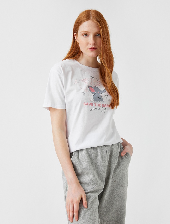  Baskılı Kısa Kollu Pamuklu Tişört