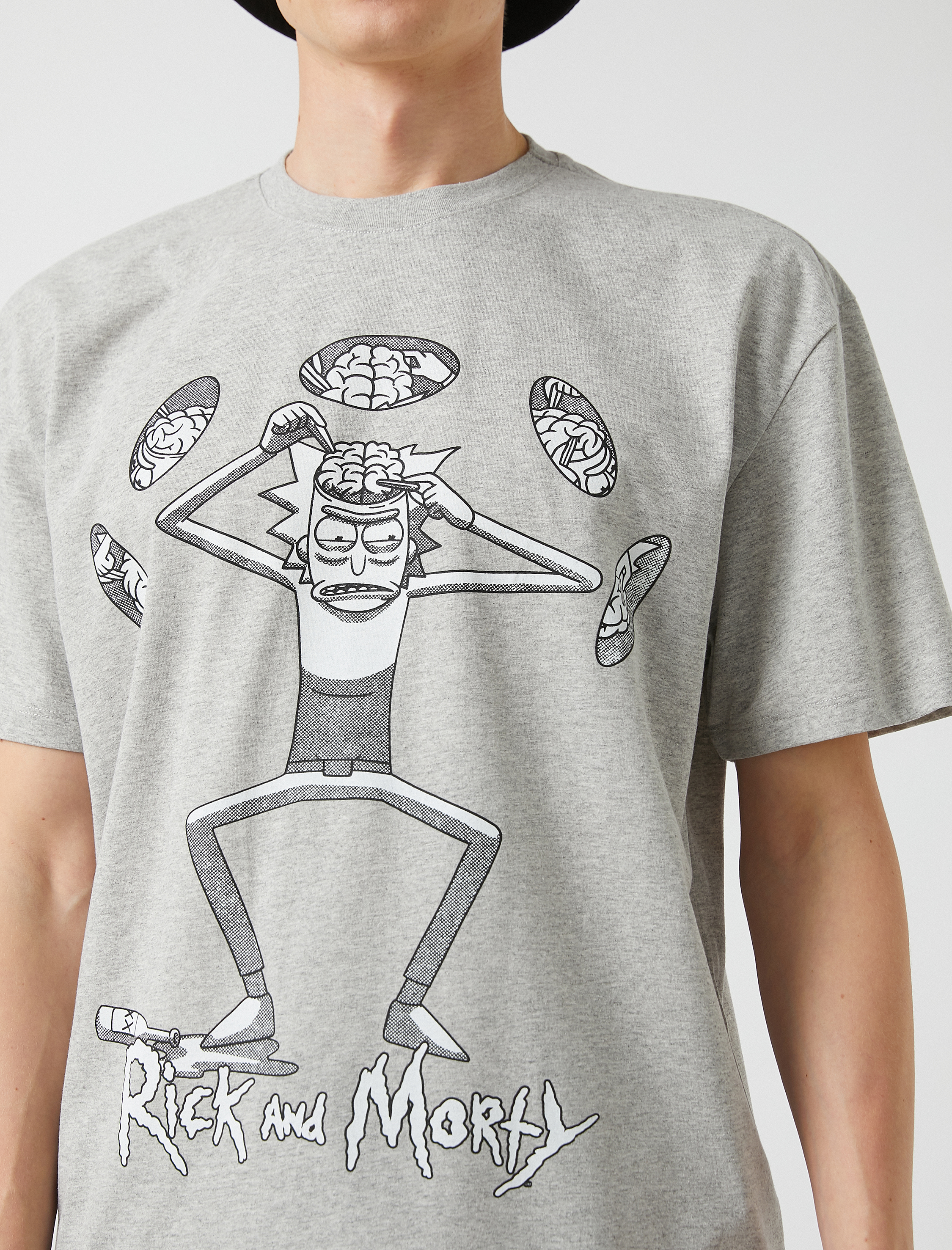 Gri Erkek Rick and Morty Oversize Tişört Lisanslı Baskılı