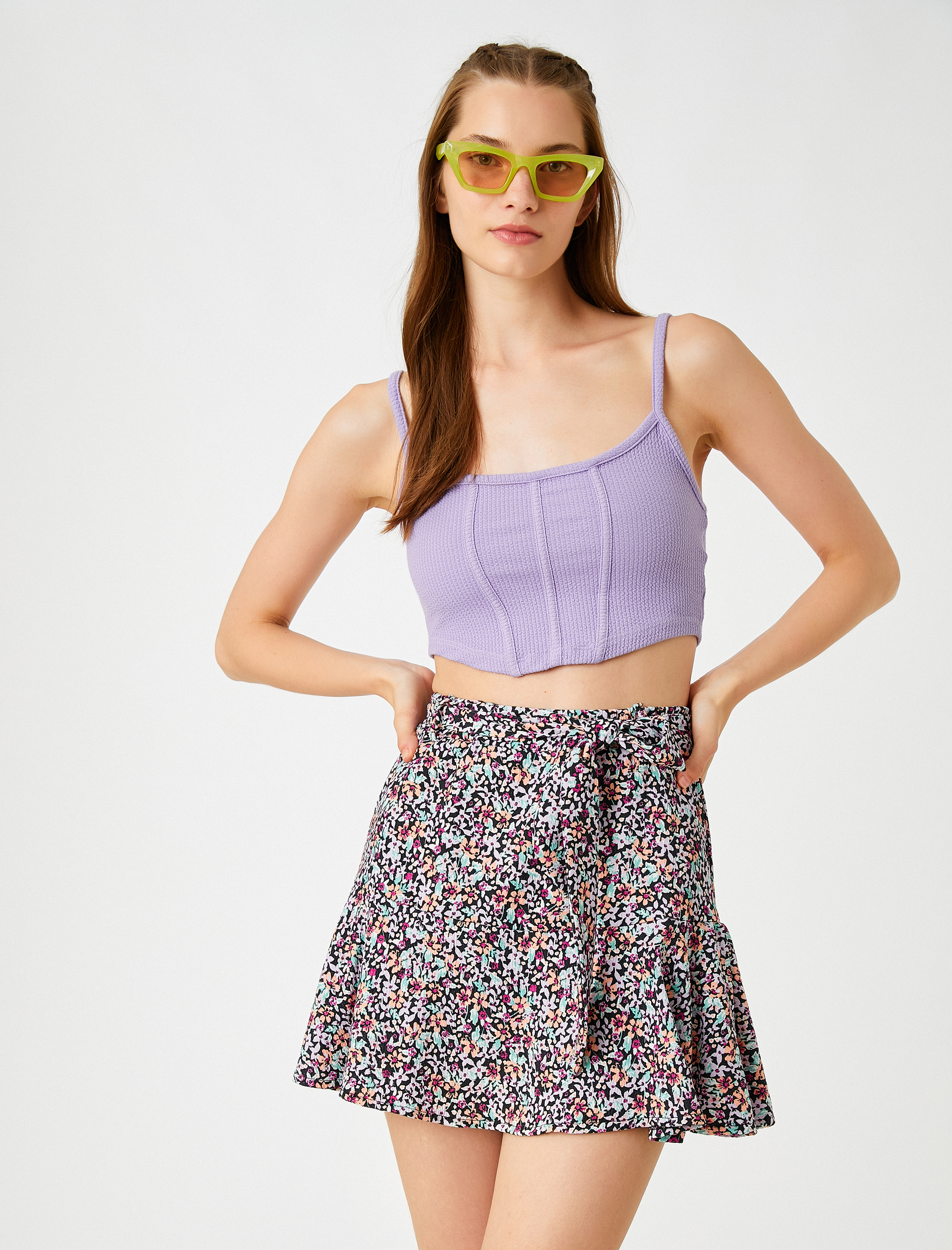   Çiçekli Şort Etek Mini Volanlı