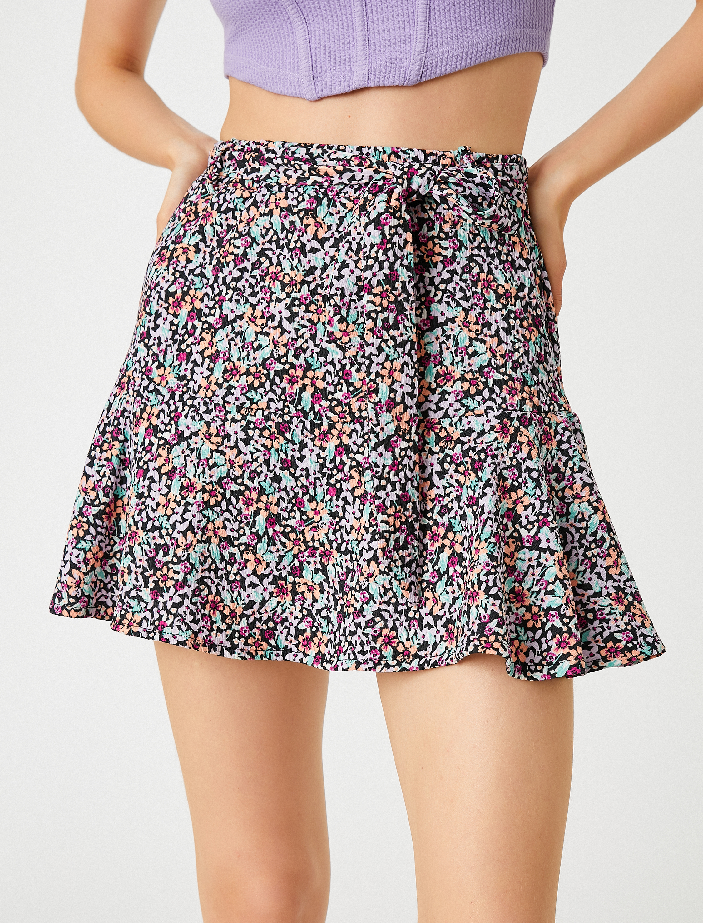   Çiçekli Şort Etek Mini Volanlı