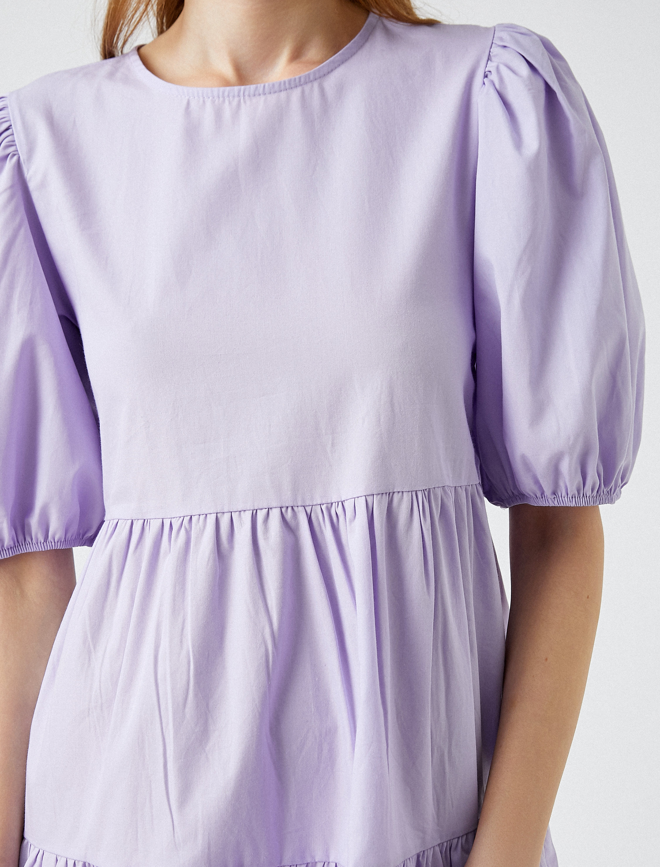   Balon Kol Elbise Bisiklet Yaka Fiyonk Detaylı