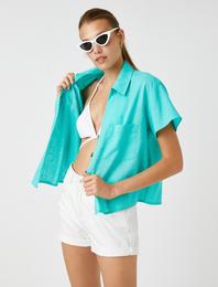 Kısa Kollu Gömlek Keten Karışımlı