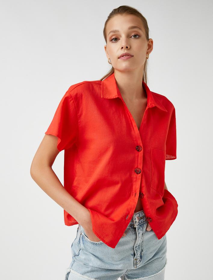  Kısa Kollu Gömlek Keten Karışımlı