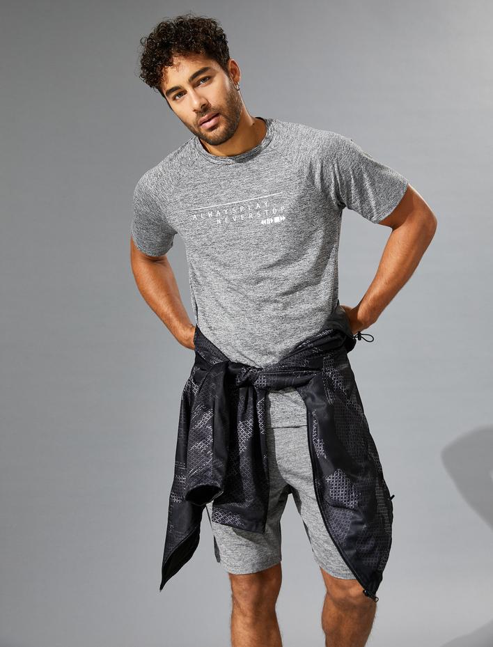  Kırçıllı Spor Tişört Slogan Baskılı