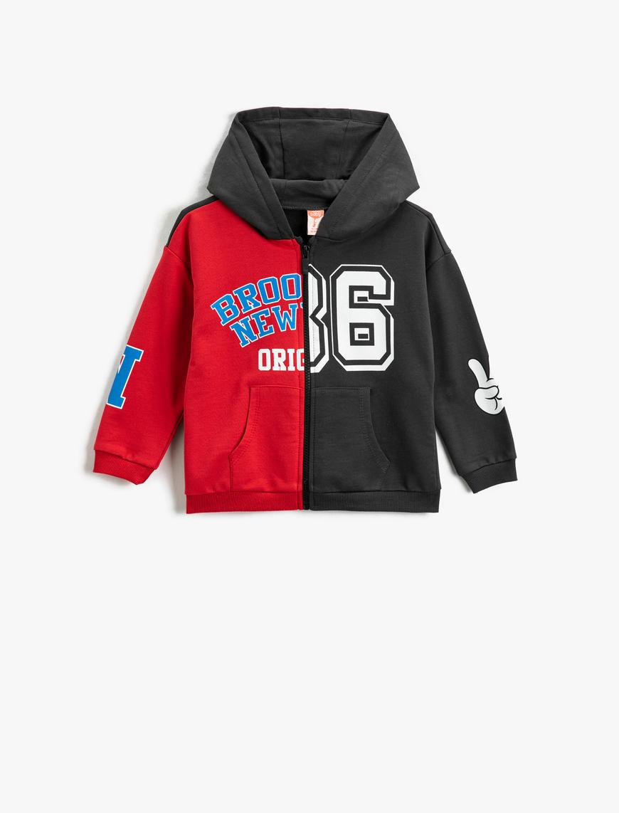  Erkek Bebek Kapüşonlu Sweatshirt Fermuarlı Cepli Renk Bloklu Pamuklu