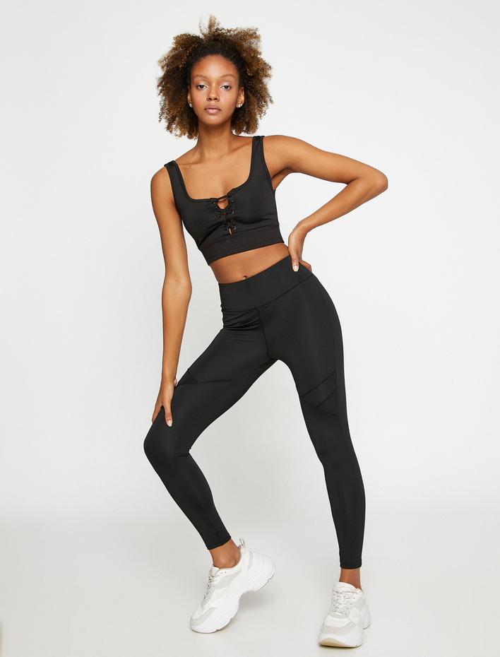  Dikiş Detaylı Spor Tayt Yüksek Bel