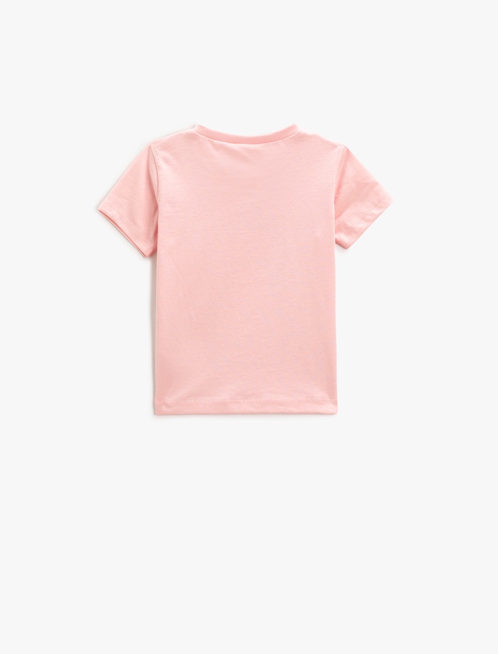 Kız Bebek Kedi Baskılı Kısa Kollu Tişört Bisiklet Yaka