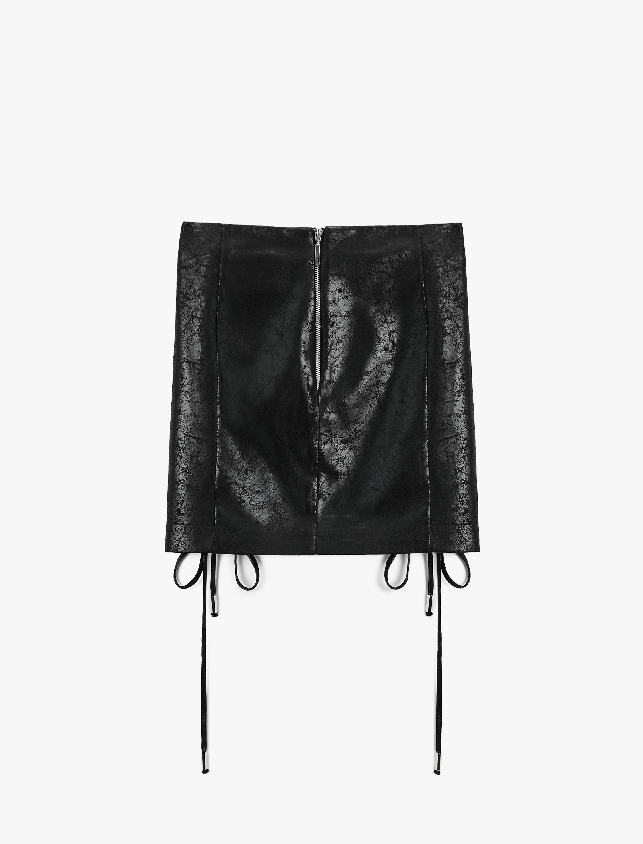   Yanları Bağlama Detaylı Suni Deri Mini Etek