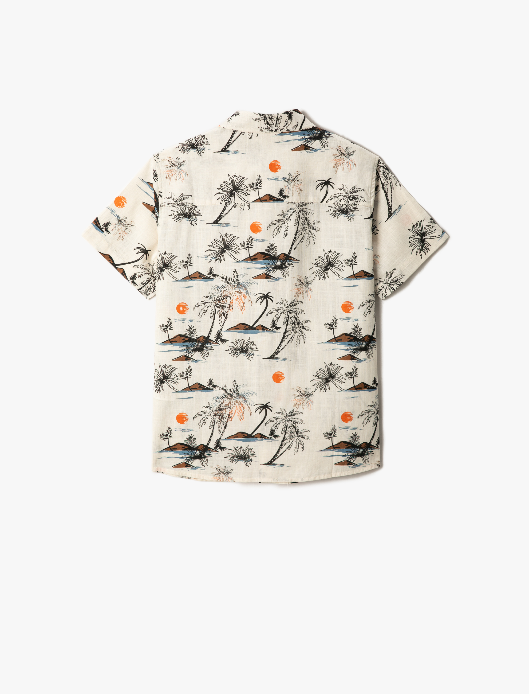  Erkek Çocuk Palmiye Desenli Kısa Kollu Gömlek Tek Cepli Pamuklu