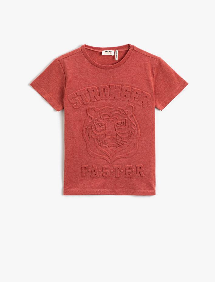 Erkek Çocuk Kaplan Baskılı Kısa Kollu Tişört Bisiklet Yaka