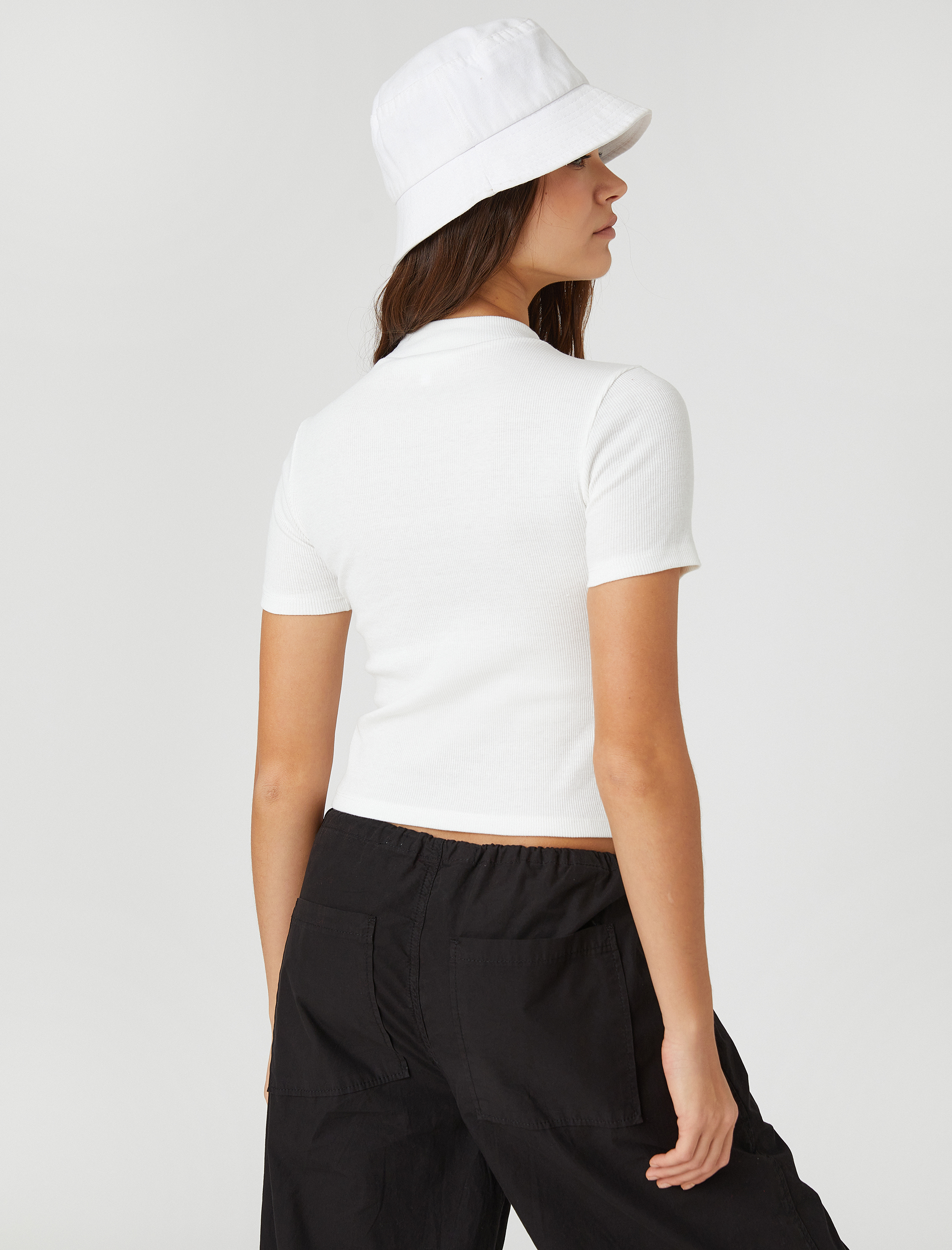   Basic Crop Tişört Kısa Kollu Dik Yaka