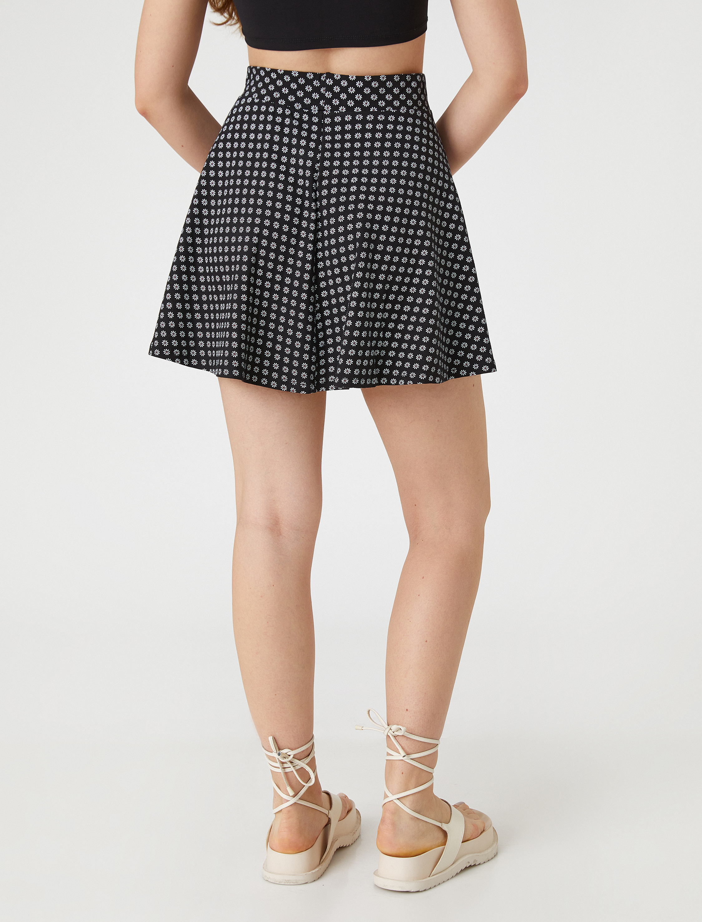   Mini Etek Kloş Çiçekli Yüksek Bel Bürümcük