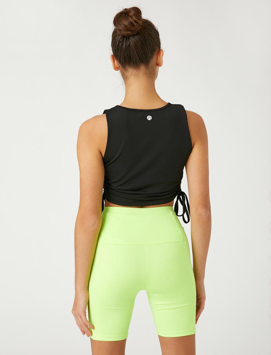   Büzgülü Crop Spor Atlet Bisiklet Yaka