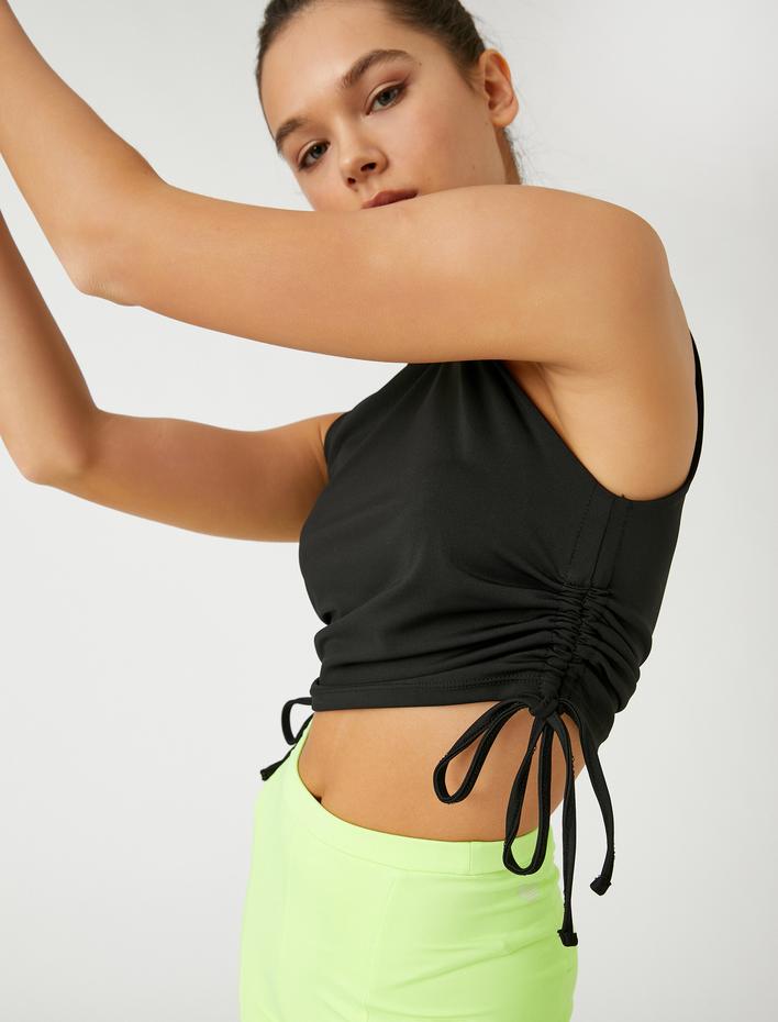  Büzgülü Crop Spor Atlet Bisiklet Yaka