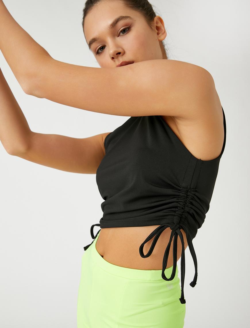   Büzgülü Crop Spor Atlet Bisiklet Yaka