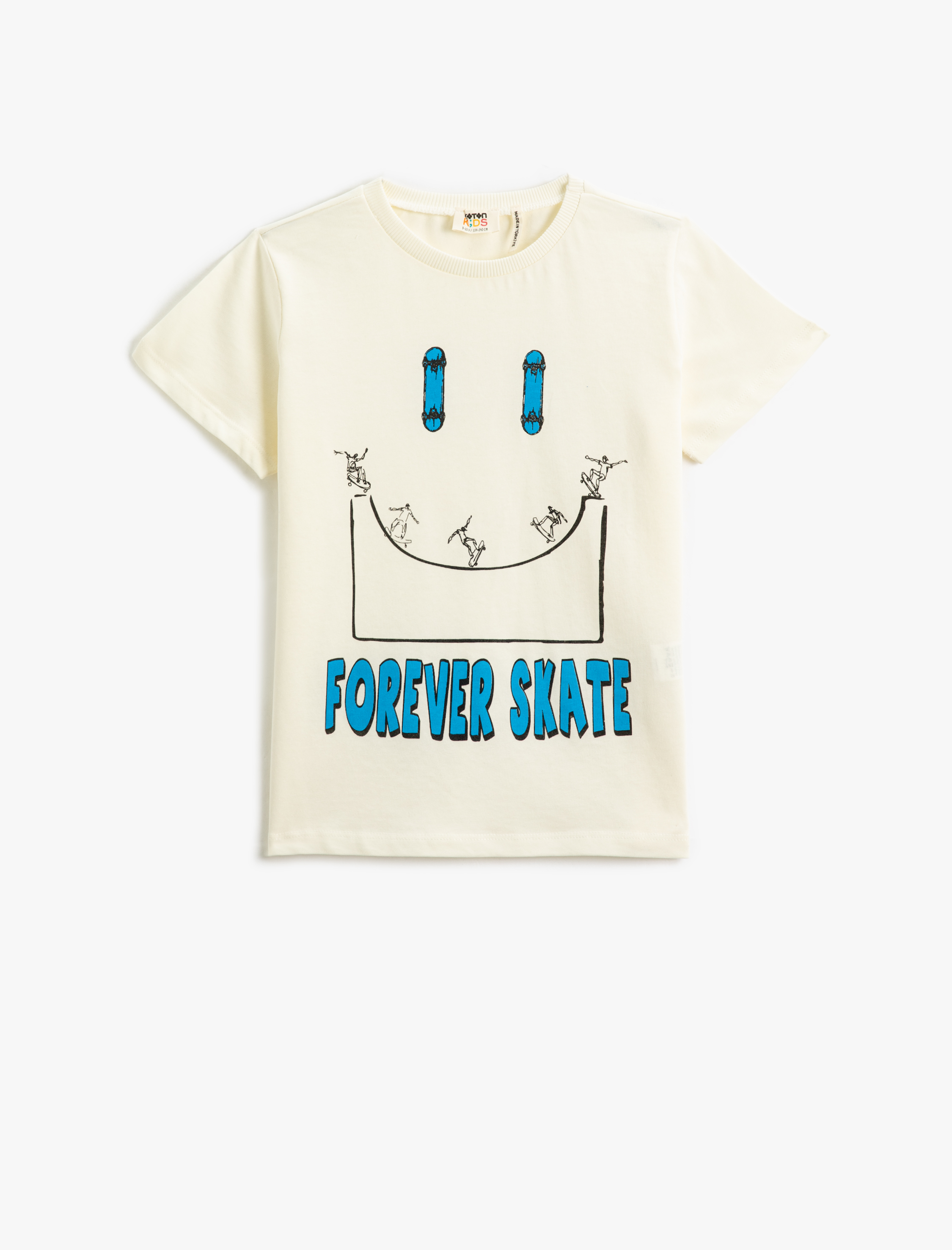  Erkek Çocuk Pamuklu Kısa Kollu Tişört Kaykay Temalı Baskılı Bisiklet Yaka