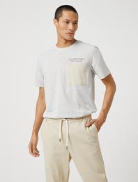 Slogan İşlemeli Tişört Cep Detaylı Bisiklet Yaka