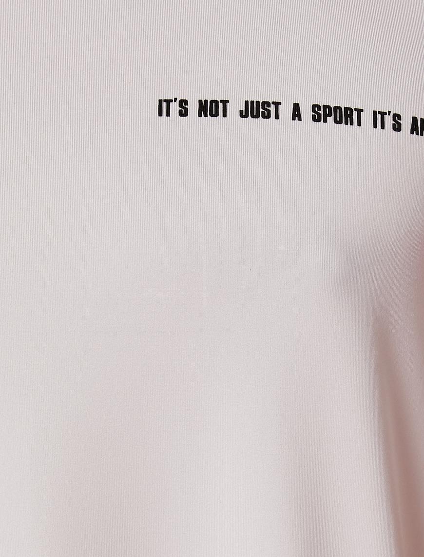   Spor Tişört Slogan Baskılı Etiket Detaylı Bisiklet Yaka