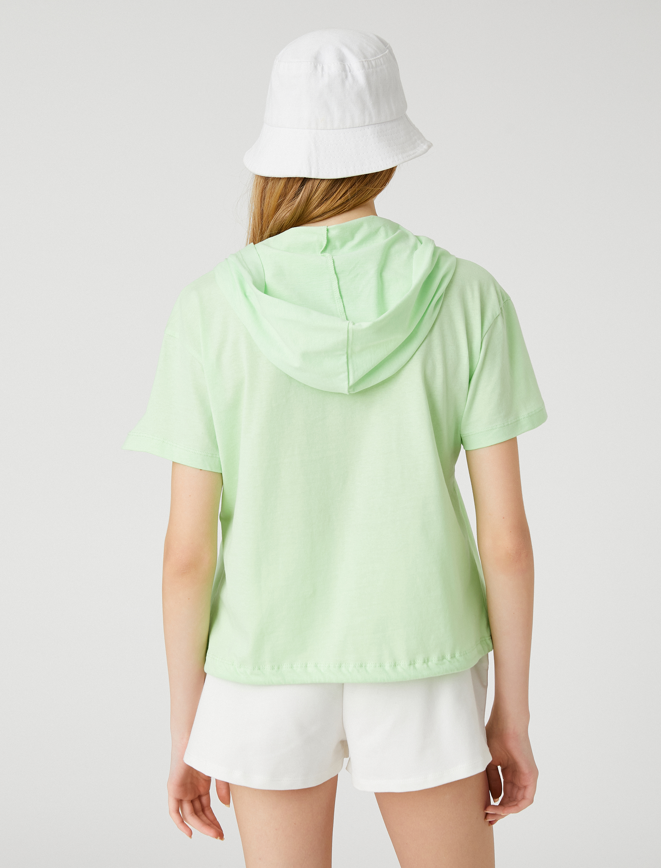   Kapüşonlu Tişört Pamuklu Kısa Kollu Kedi Baskılı