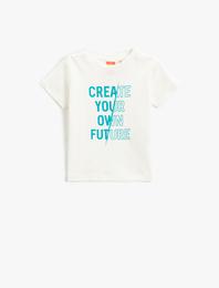 Baskılı Kısa Kollu Tişört Bisiklet Yaka