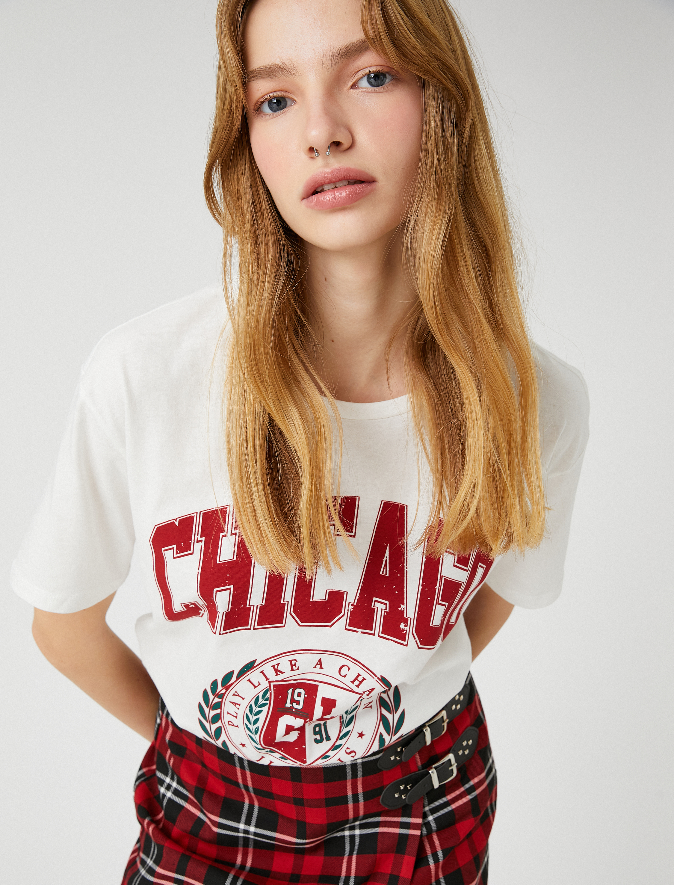   Kolej Tişört Kısa Kollu Baskılı Bisiklet Yaka